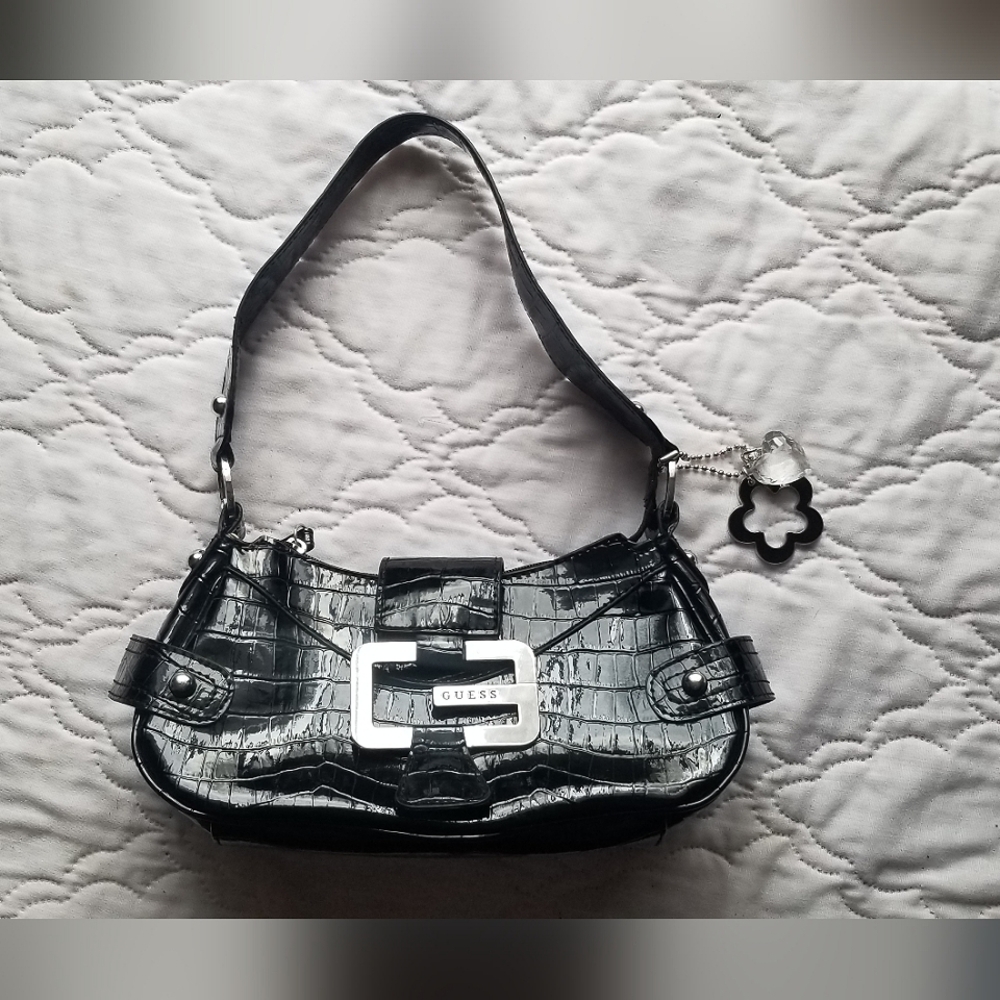 Guess Y2K Black Patent Faux Crocodile Purse